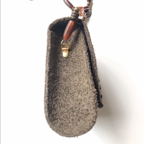 LEATHEROCK Olive & Tan Suede Box Shoulder Bag with Bead & Bronze Detail - Picture 6 of 13